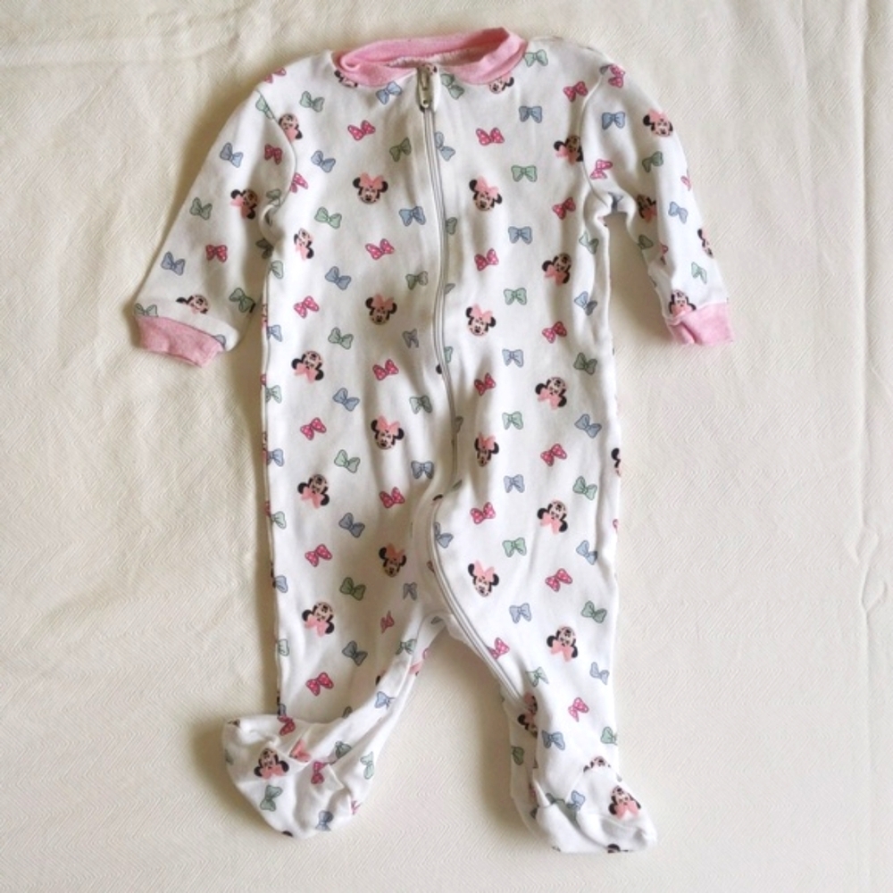 disney minnie mouse cotton zipper footie sleeper pajamas 0-3 months baby girl